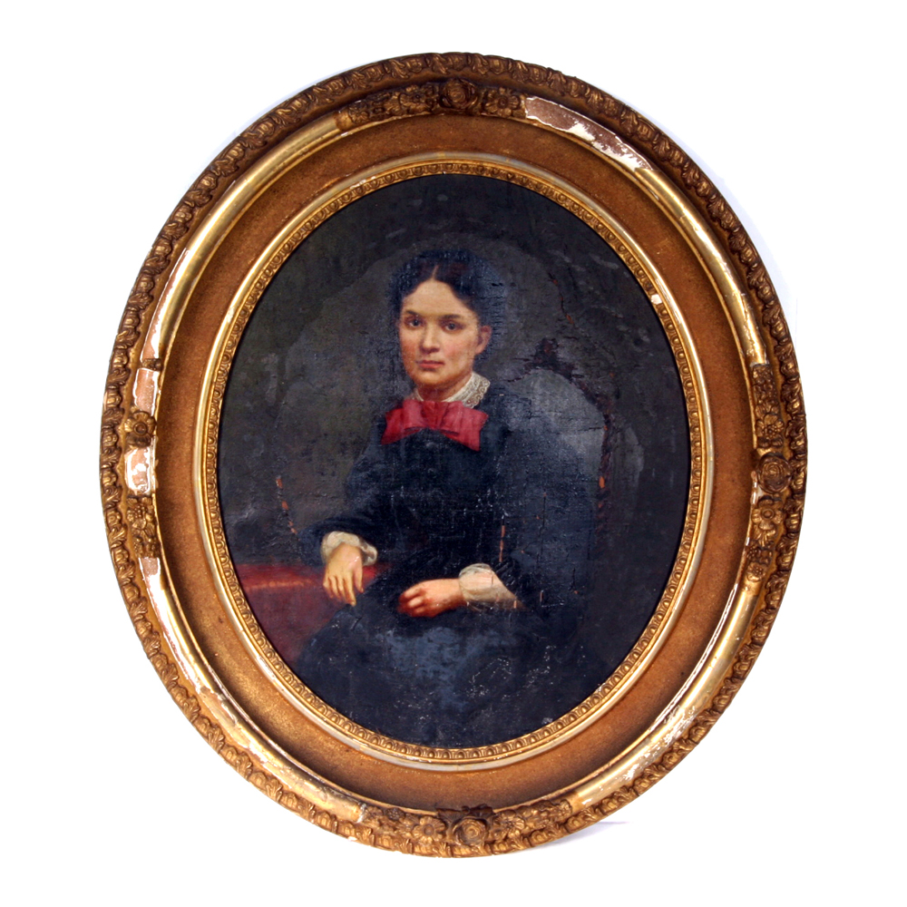 Antique Oil on Canvas Portrait of a Woman