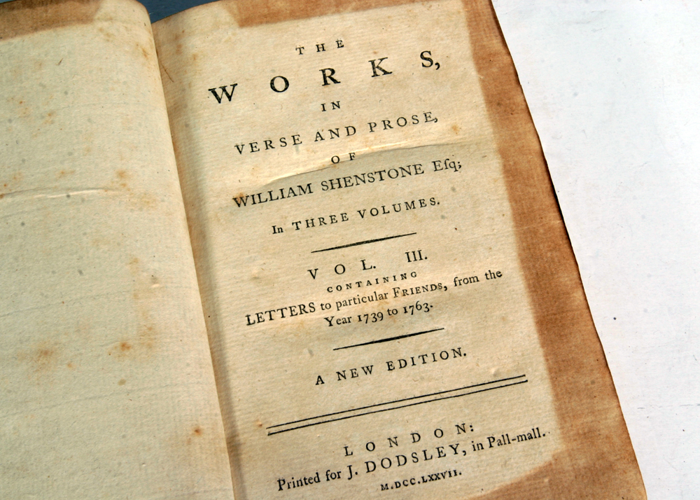 1777 Three-Volume "The Works in Verse and Prose of William Shenstone"