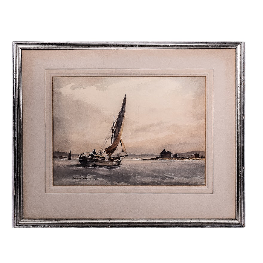 Francis Leke Signed Watercolor "Sailing Calm"