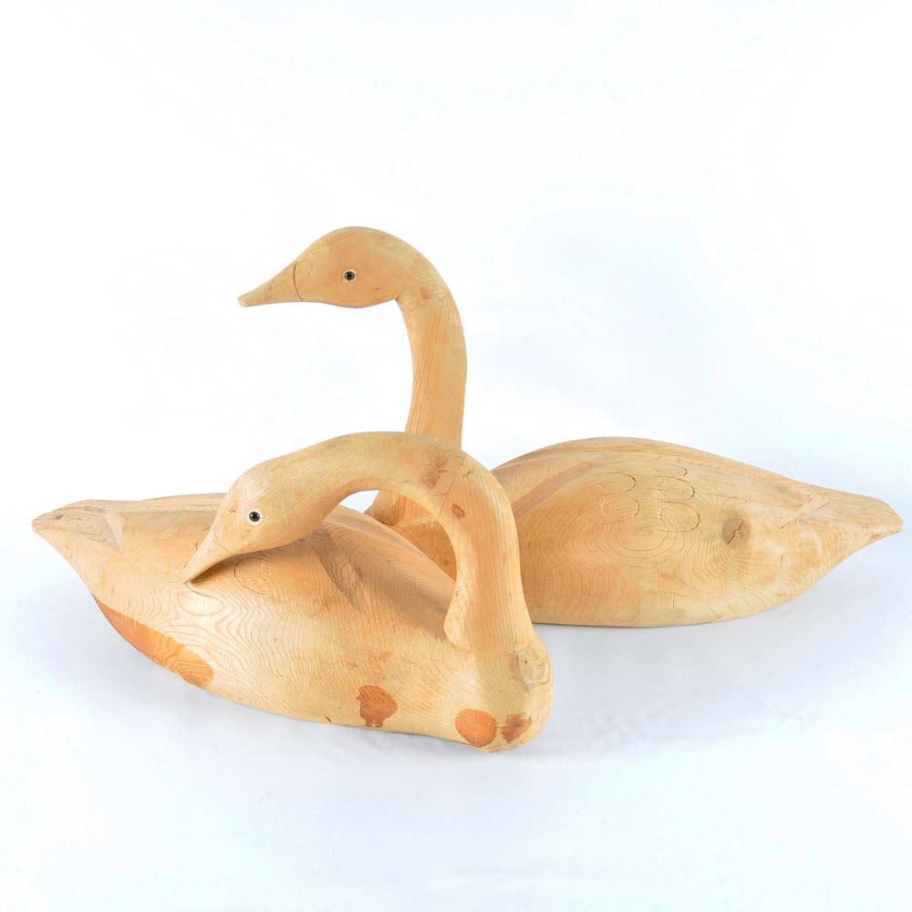 Pair of Carved Wooden Geese