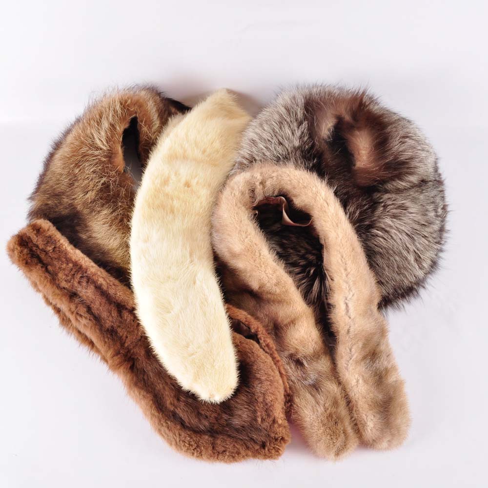 Assorted Fur Collars in Hat Box