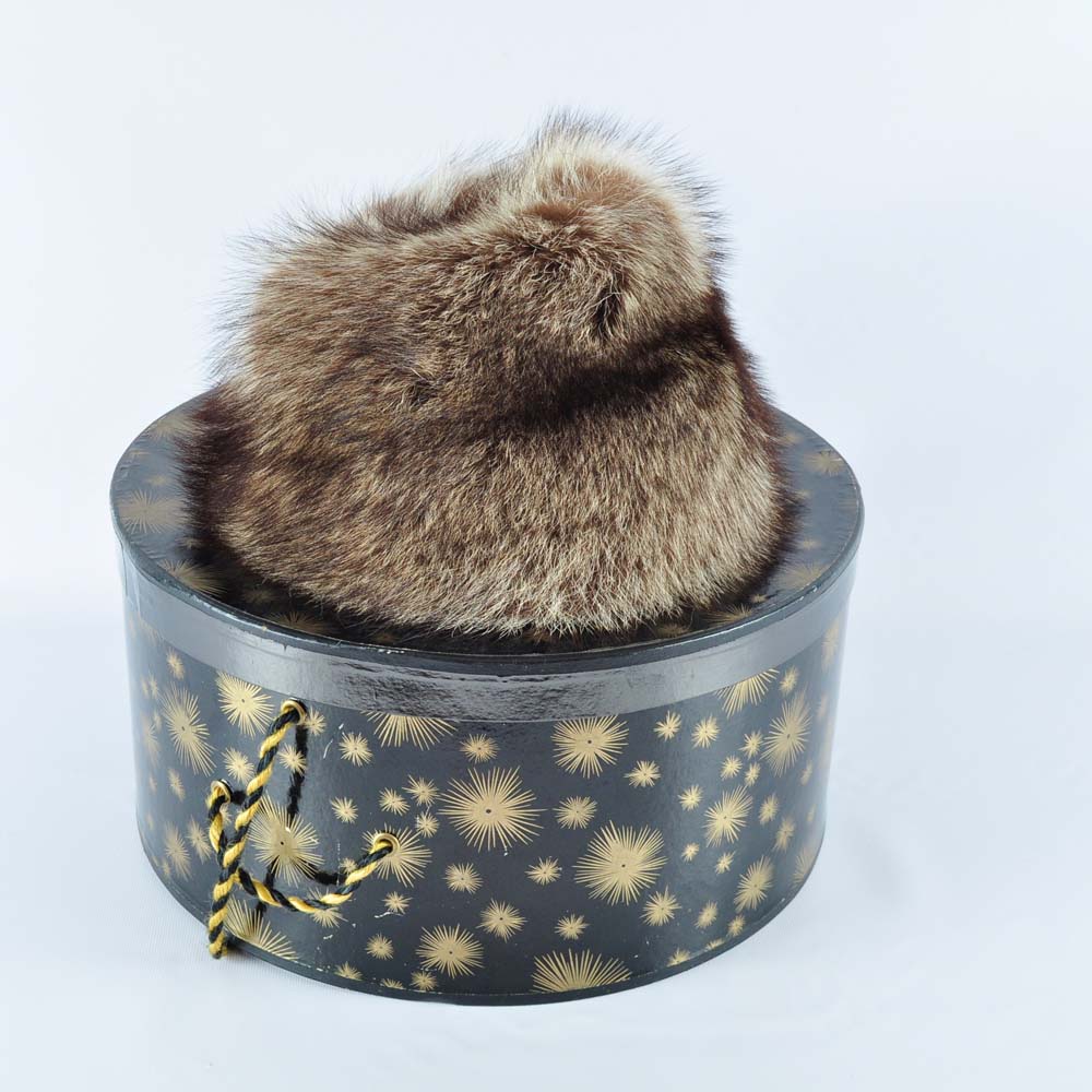 Raccoon Fur Hat in Vintage Hat Box