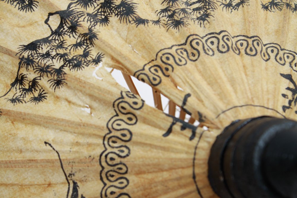 Artisan Made Vintage Thai Paper and Wooden Umbrella