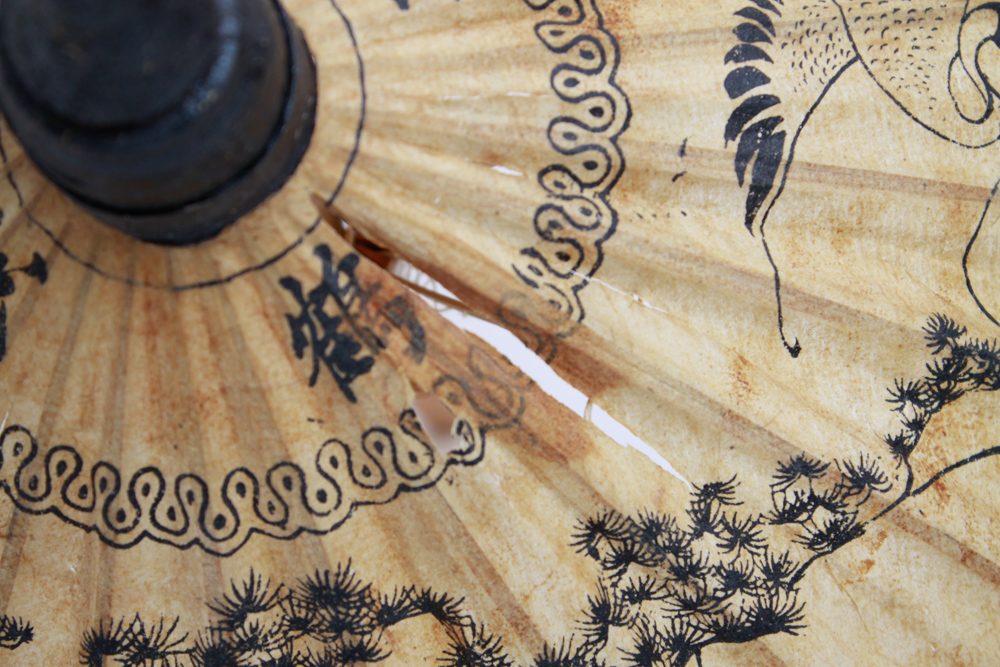 Artisan Made Vintage Thai Paper and Wooden Umbrella