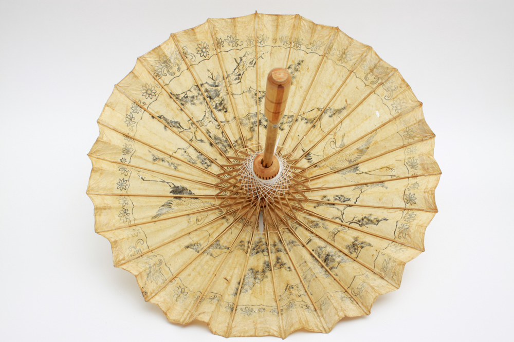 Artisan Made Vintage Thai Paper and Wooden Umbrella