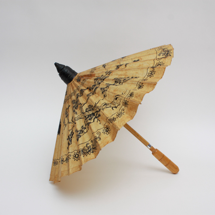 Artisan Made Vintage Thai Paper and Wooden Umbrella