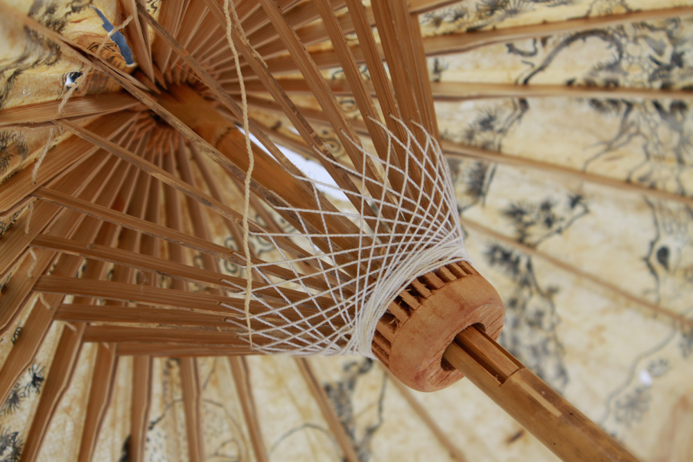 Artisan Made Vintage Thai Paper and Wooden Umbrella