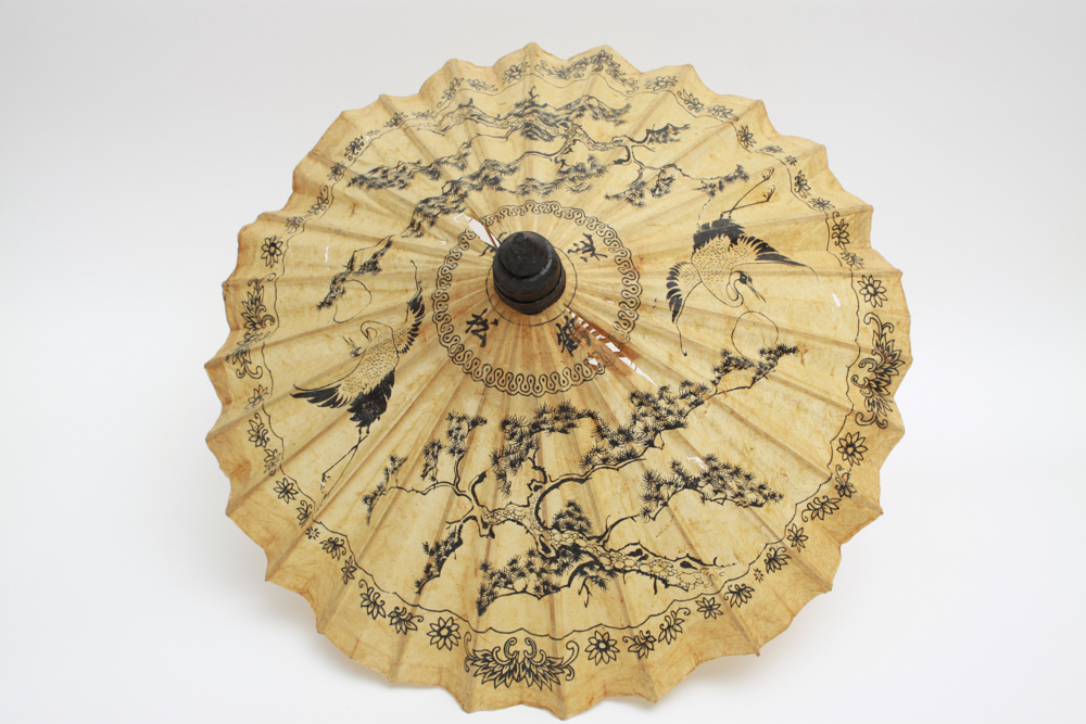 Artisan Made Vintage Thai Paper and Wooden Umbrella