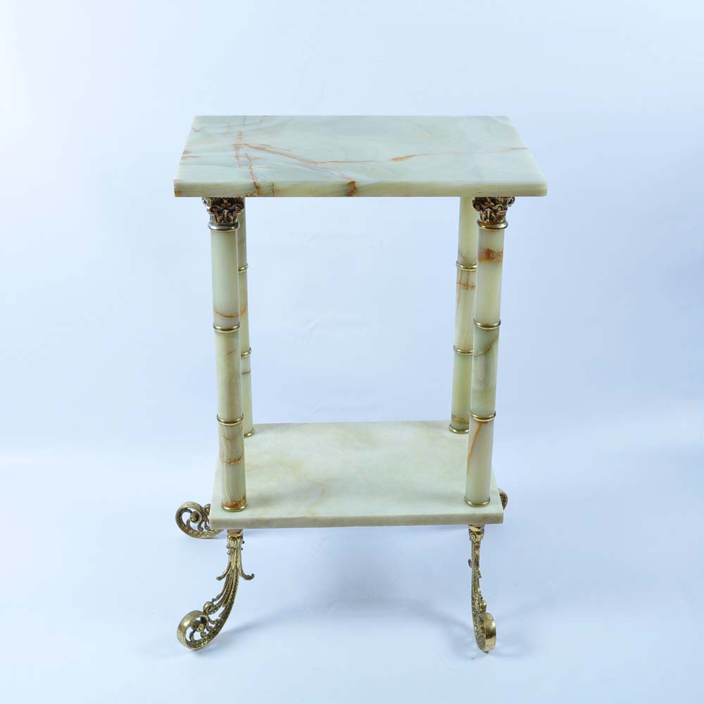 Green Marble and Brass Side Table