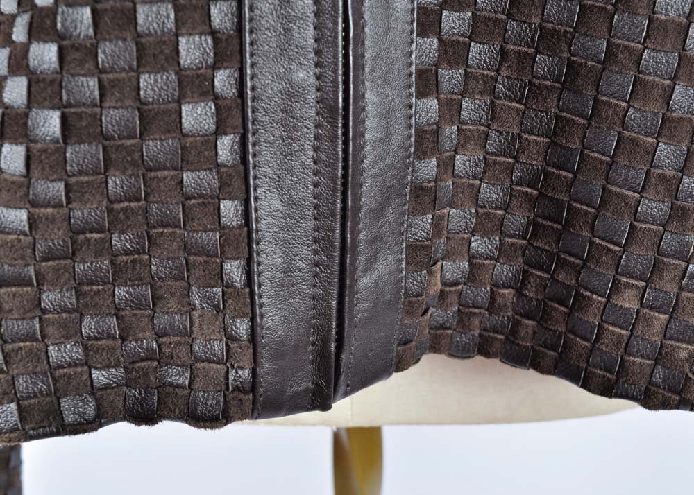 Marvin Richards Woven Leather Jacket with Rabbit Fur Collar