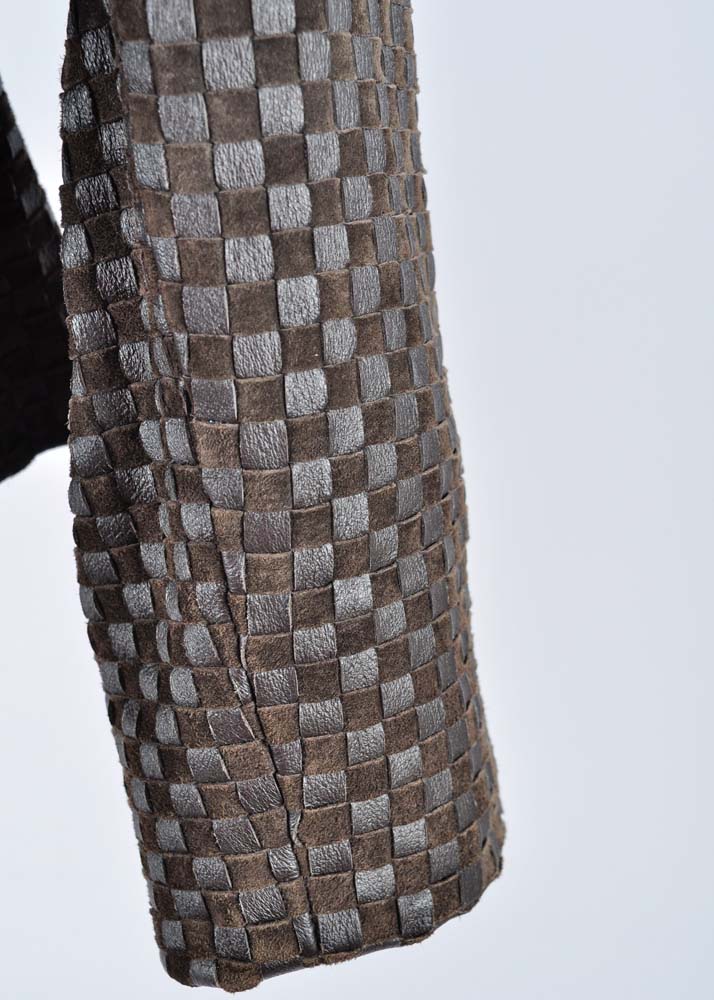 Marvin Richards Woven Leather Jacket with Rabbit Fur Collar