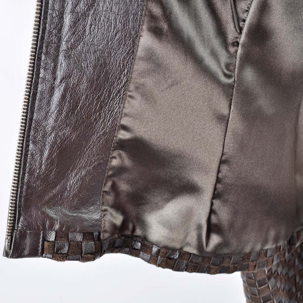 Marvin Richards Woven Leather Jacket with Rabbit Fur Collar