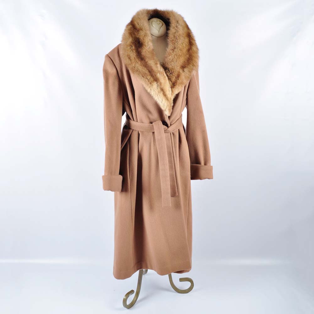 Women's Tan Overcoat with Fur Collar