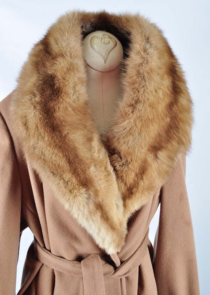 Women's Tan Overcoat with Fur Collar
