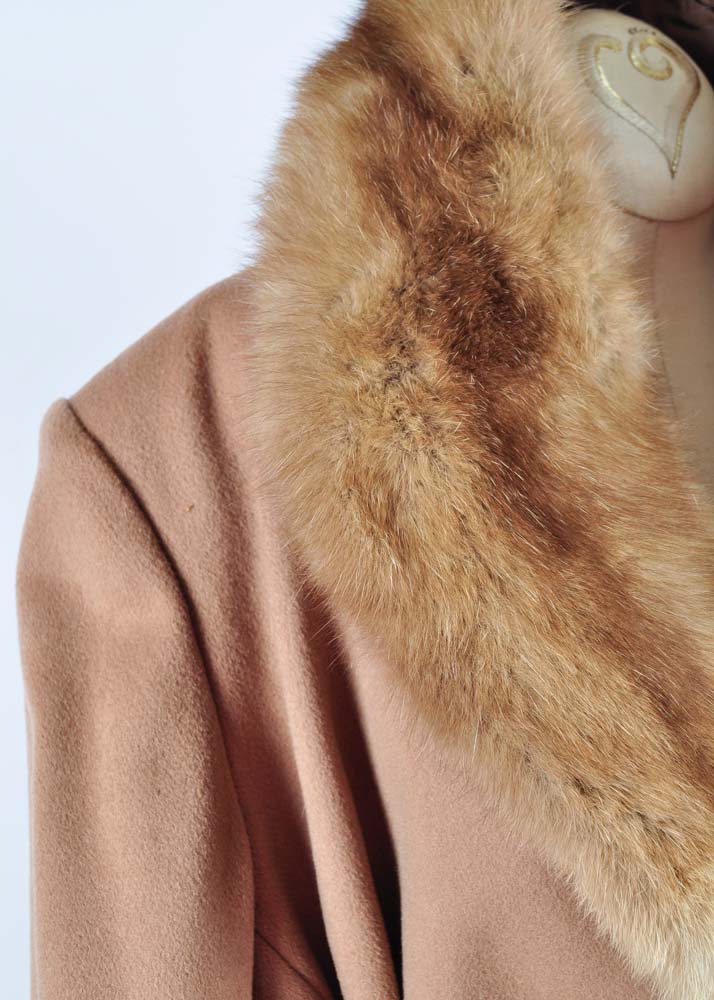 Women's Tan Overcoat with Fur Collar