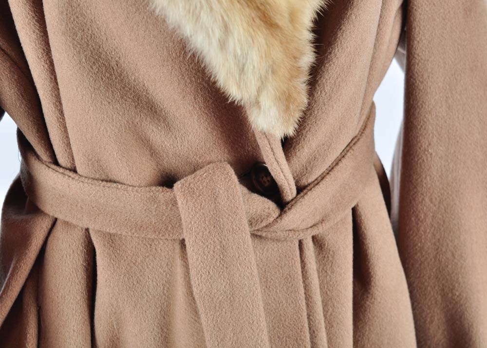Women's Tan Overcoat with Fur Collar