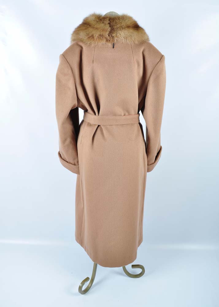Women's Tan Overcoat with Fur Collar