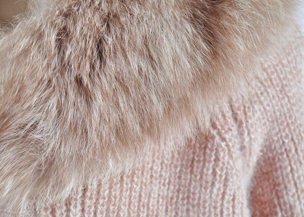 Angora Wool Cardigan with Fur Collar in Hat Box