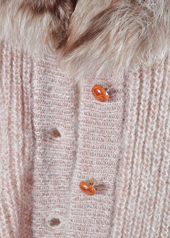 Angora Wool Cardigan with Fur Collar in Hat Box