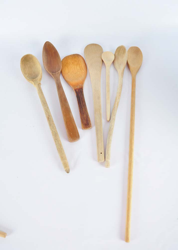Stoneware Crock Filled with Wooden Kitchen Tools