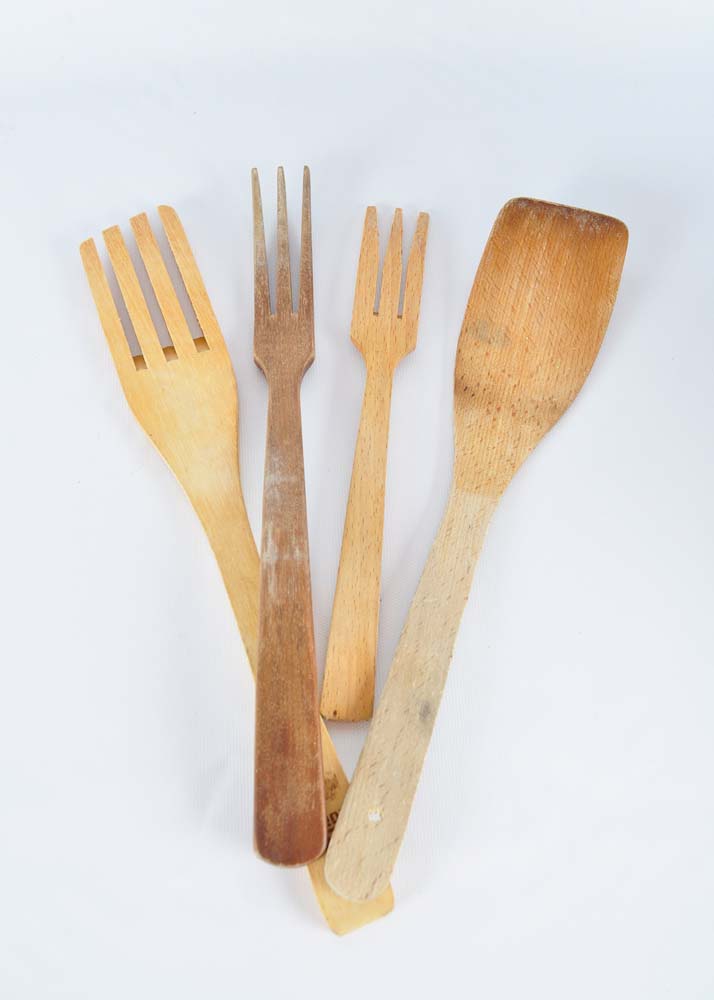 Stoneware Crock Filled with Wooden Kitchen Tools