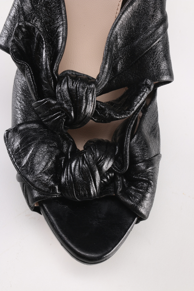 Prade Black Leather Platform Stiletto Peep Toe Pumps