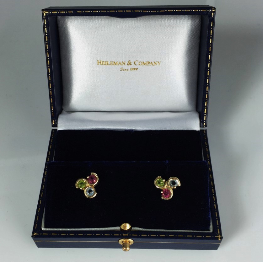 Aquamarine, Pink Tourmaline, Peridot, and 14K Yellow Gold Earrings