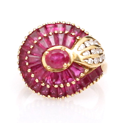 18K Yellow Gold, Ruby and Diamond Ring