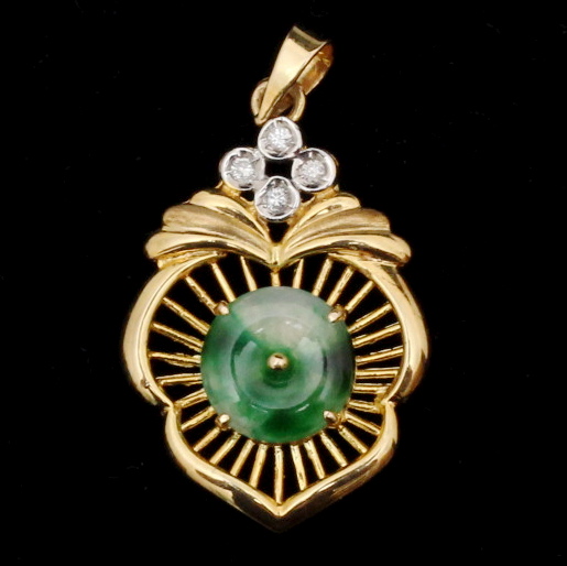 18K Yellow Gold, Jade, and Diamond Pendant