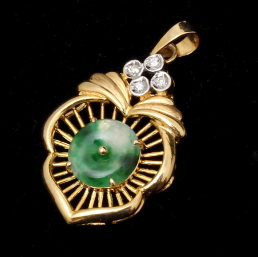 18K Yellow Gold, Jade, and Diamond Pendant