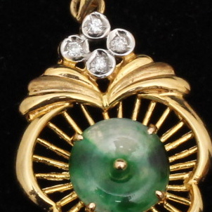 18K Yellow Gold, Jade, and Diamond Pendant