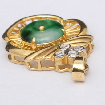 18K Yellow Gold, Jade, and Diamond Pendant