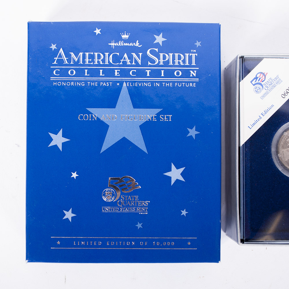 Hallmark Limited Edition "50 State Quarters" Massachusetts Coin and Figurine Set