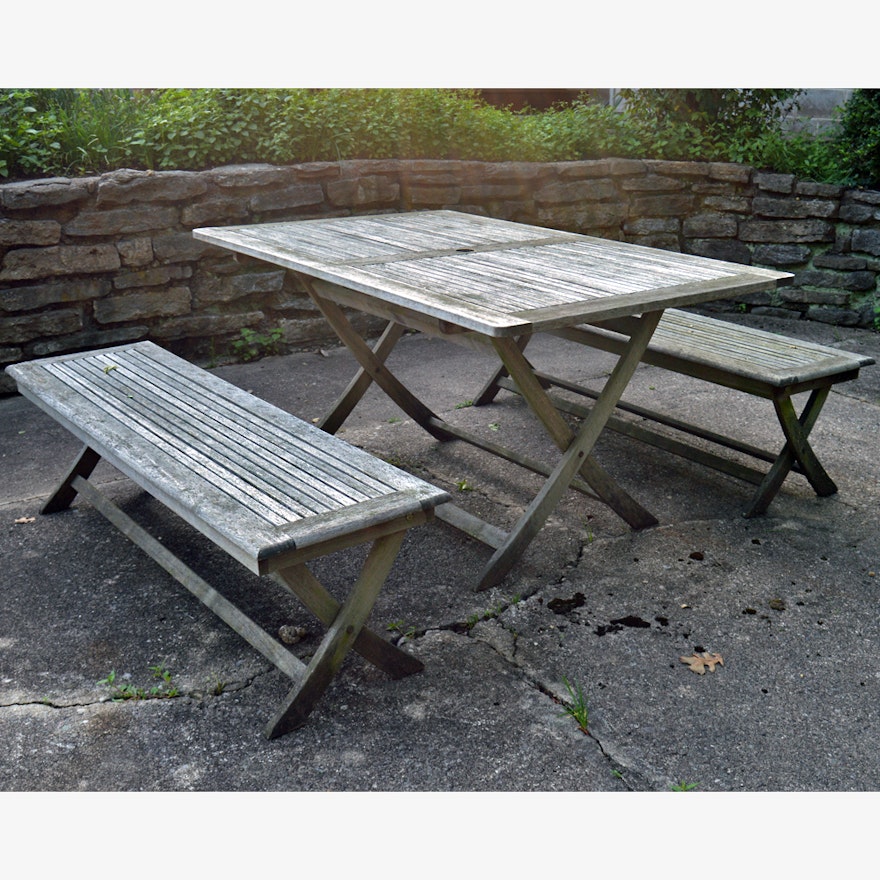 Teak Patio Table and Bench Set