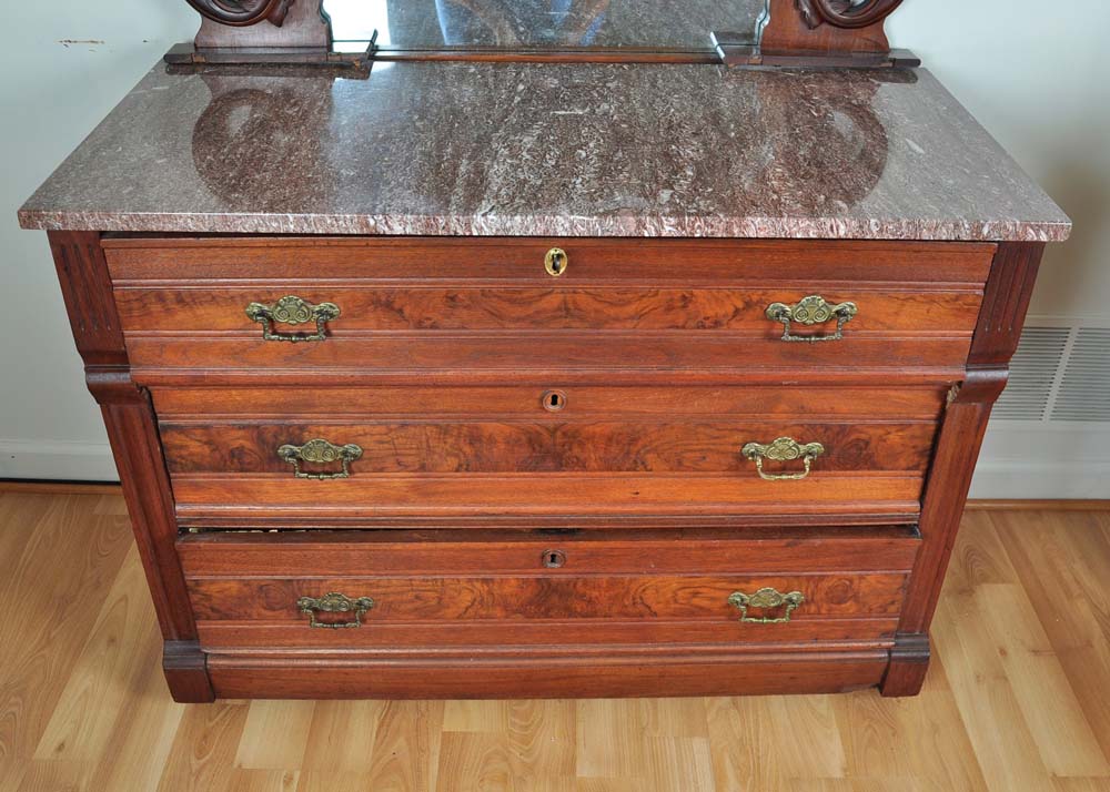 Antique Dresser with Marble Top and Mirror