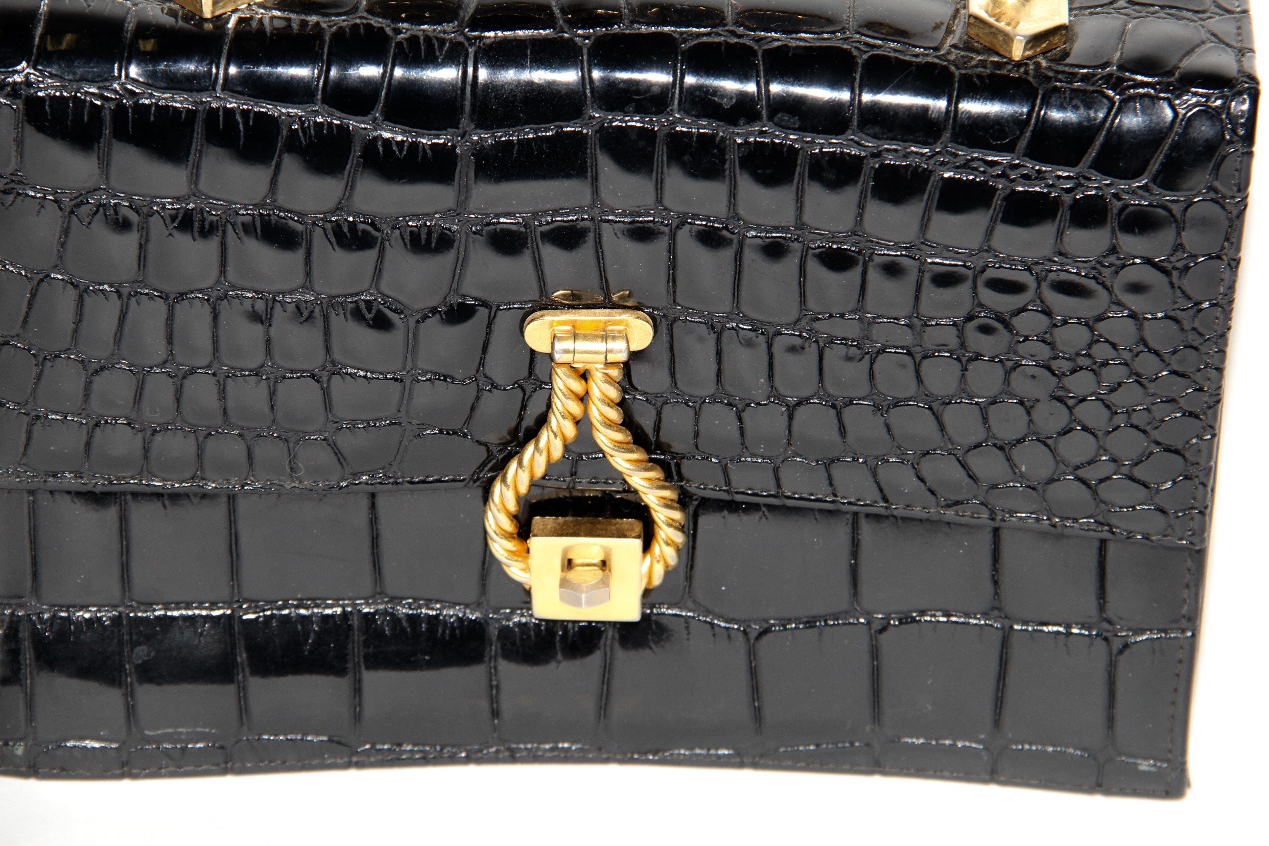 Vintage 1940s Lewis Embossed Patent Leather Handbag