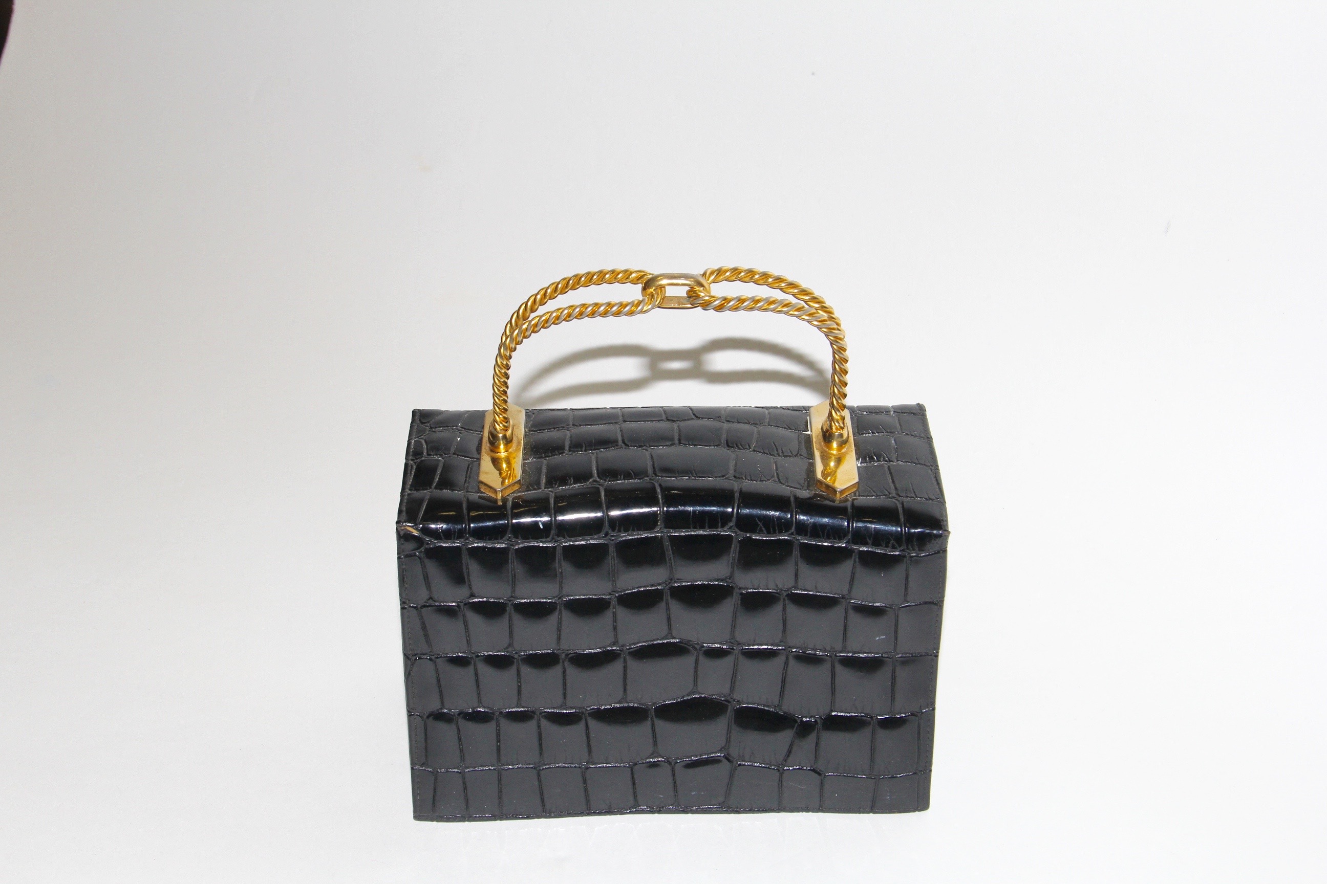 Vintage 1940s Lewis Embossed Patent Leather Handbag