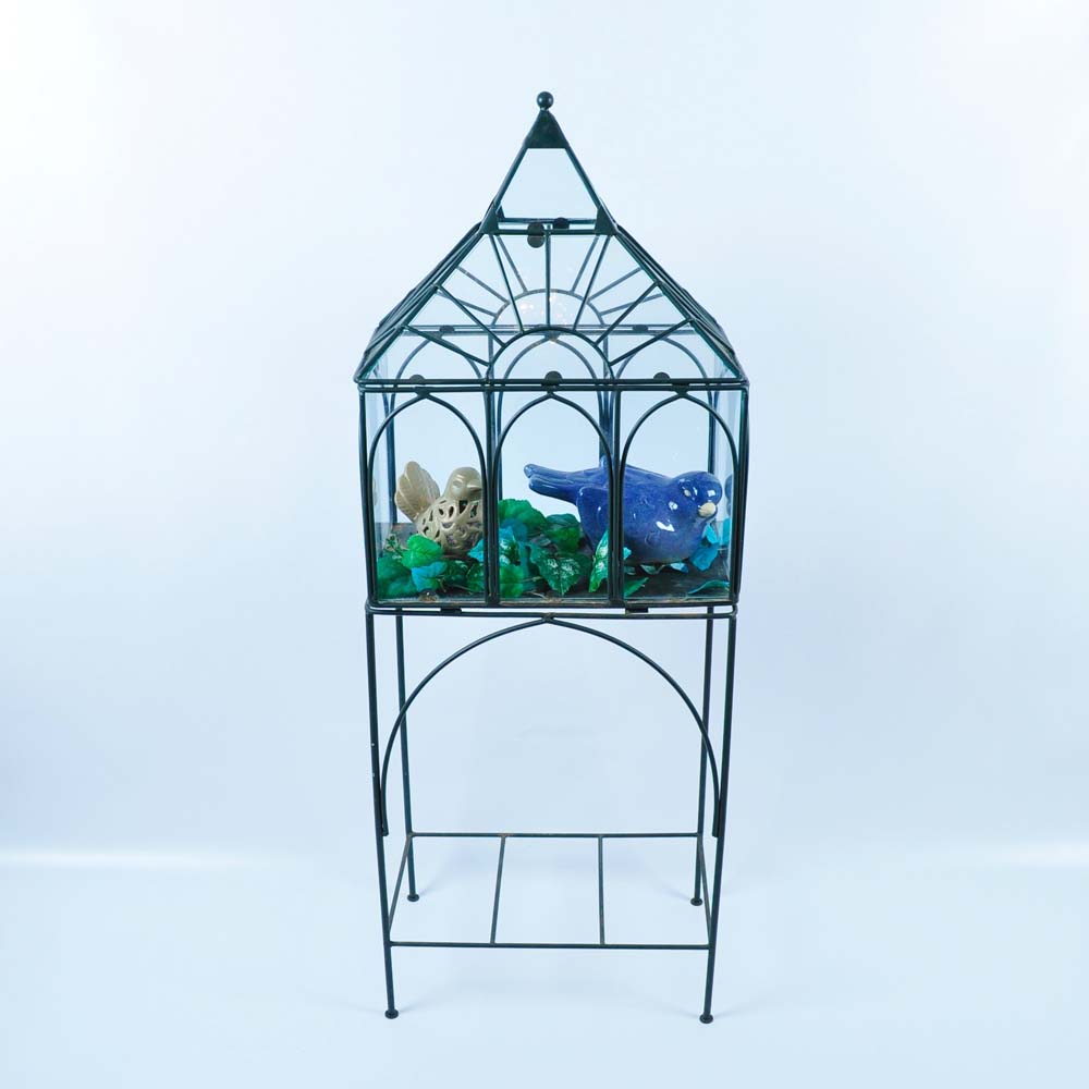 Large Glass Terrarium with Birds