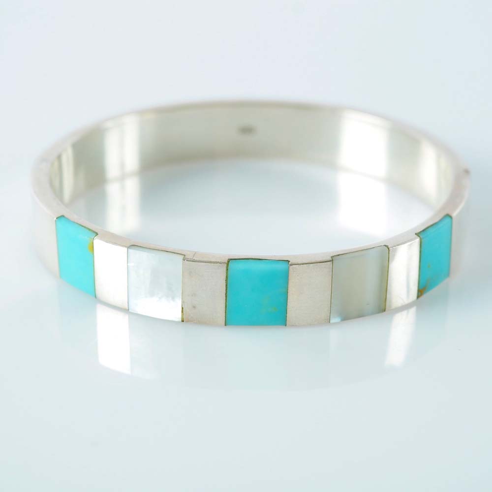 Turquoise and Mother of Pearl Sterling Silver Bracelet