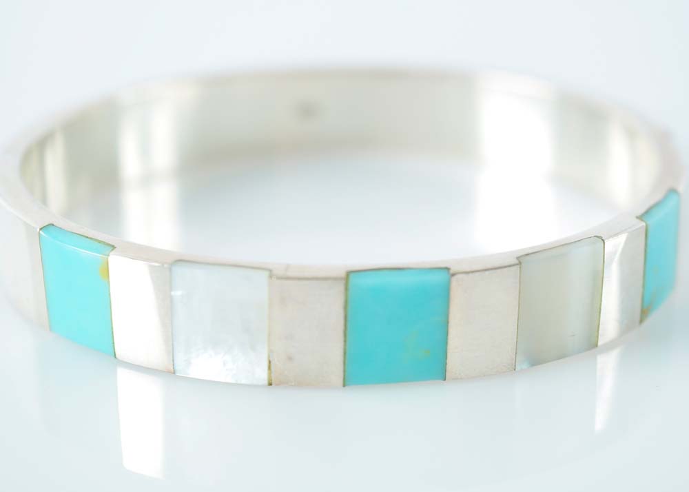 Turquoise and Mother of Pearl Sterling Silver Bracelet