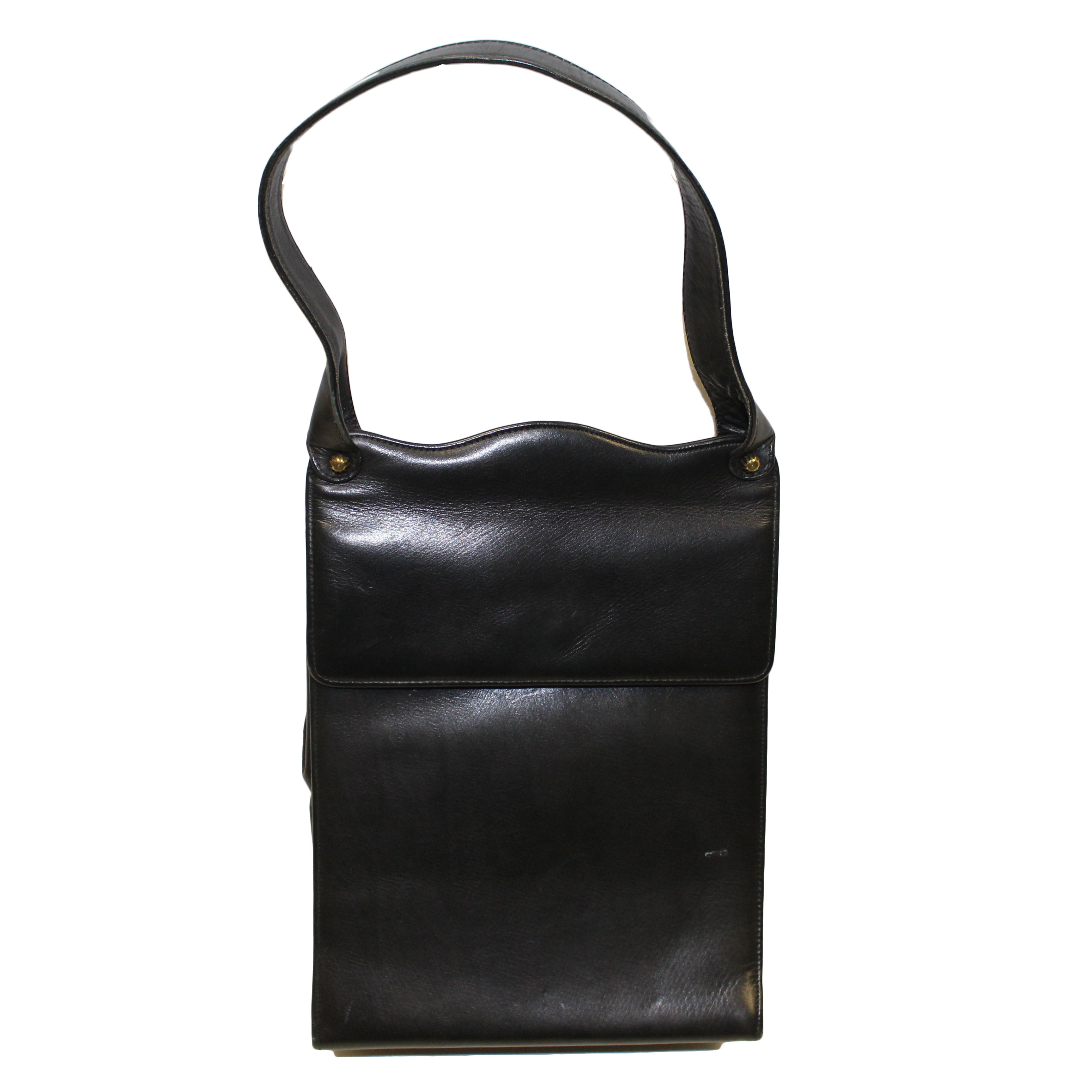 Vintage 1960s Black Leather Handbag by Lennox