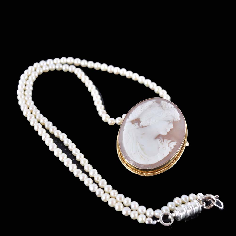 Freshwater Pearl and Cameo Necklace