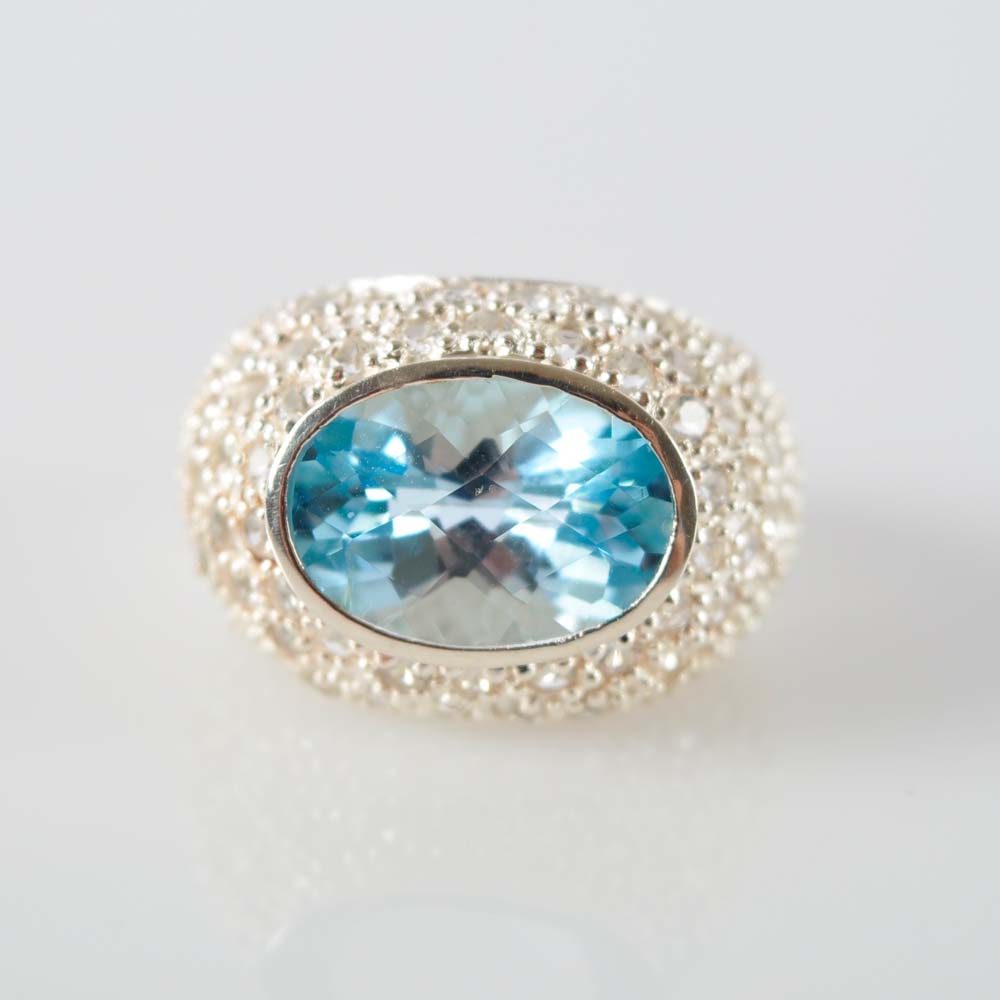 Blue and White Topaz Ring in Sterling Silver