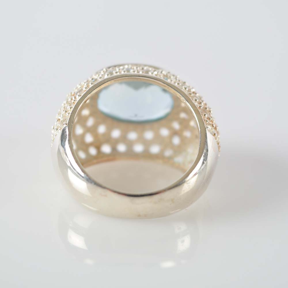 Blue and White Topaz Ring in Sterling Silver