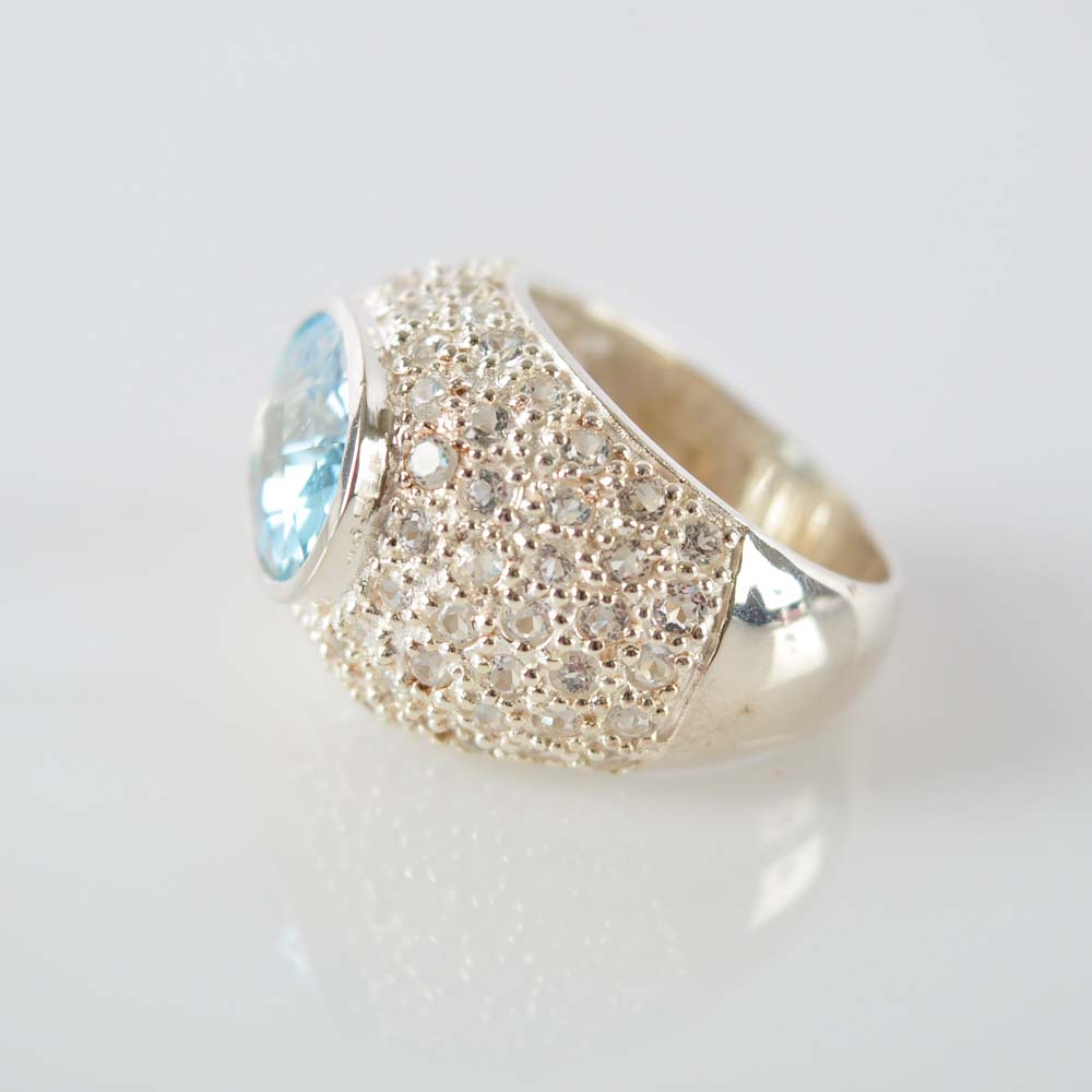 Blue and White Topaz Ring in Sterling Silver