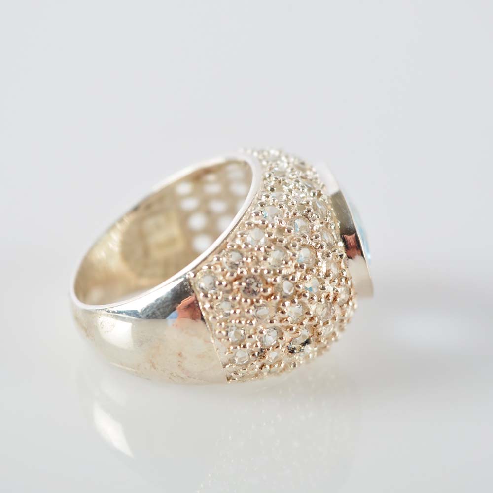 Blue and White Topaz Ring in Sterling Silver