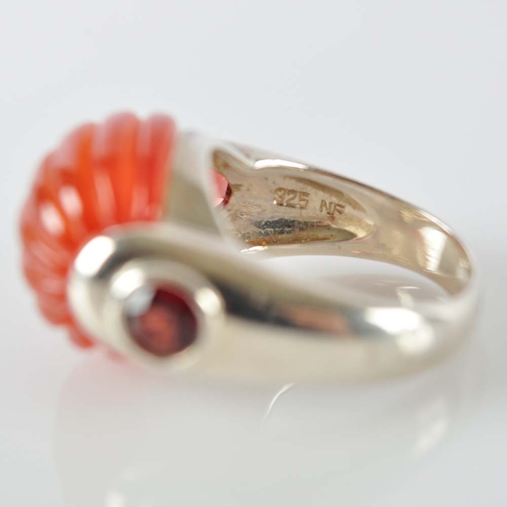 Carved Sard and Garnet Ring in Sterling Silver