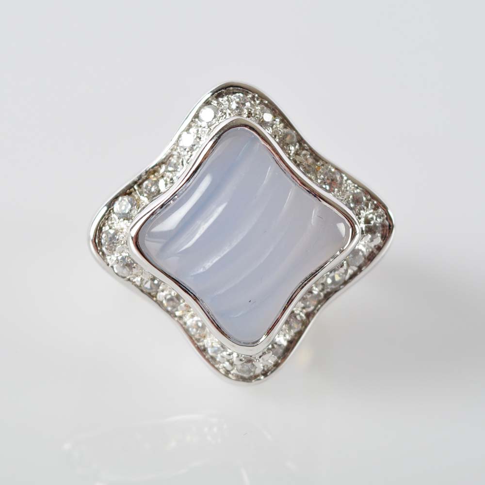 Light Blue Chalcedony Stone and White Topaz Ring