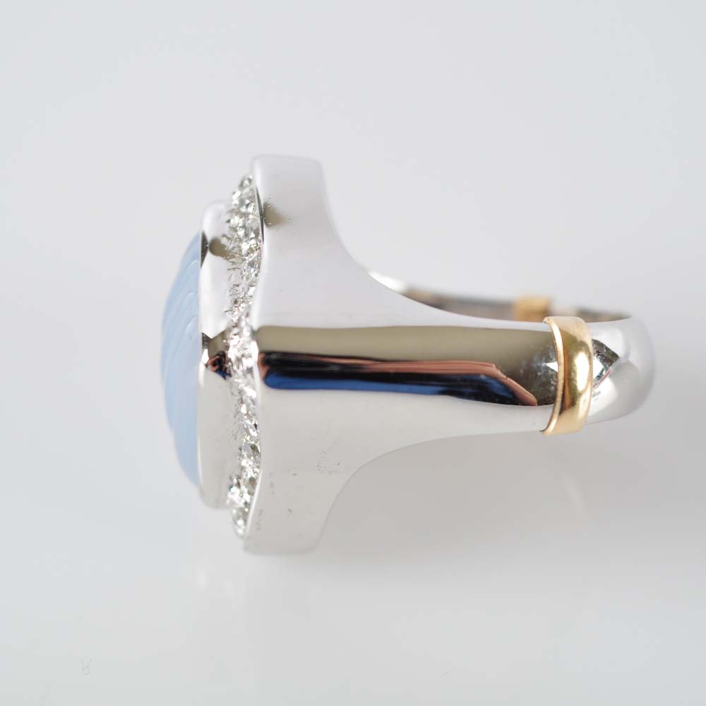 Light Blue Chalcedony Stone and White Topaz Ring