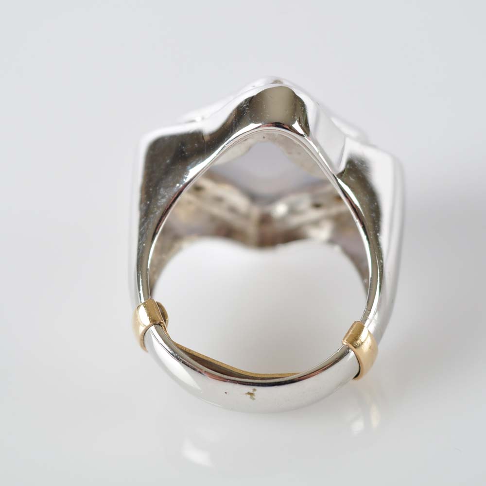 Light Blue Chalcedony Stone and White Topaz Ring